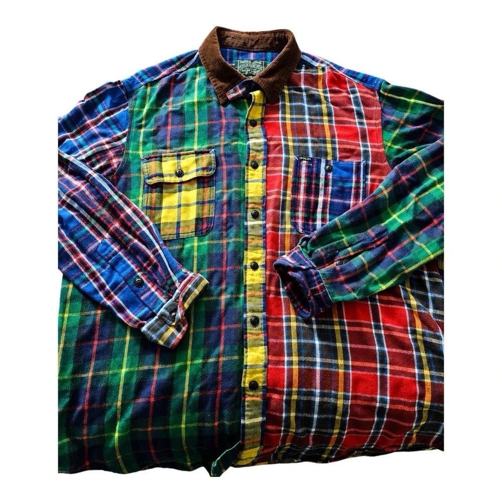 Polo Ralph Lauren Polo Country Patchwork Plaid Flannel Corduroy Shirt XL